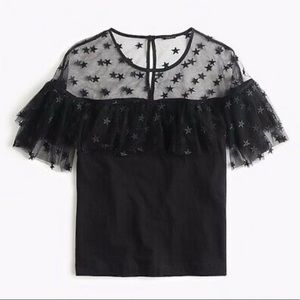 J. Crew Black Starry Tulle Ruffle Top